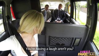 Female Fake Taxi - Golden-haired mother I'd like to fuck with giant melons has three-some in back on a cab